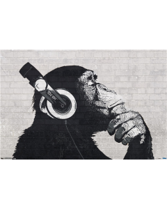 Chimp with Headphones on Wall